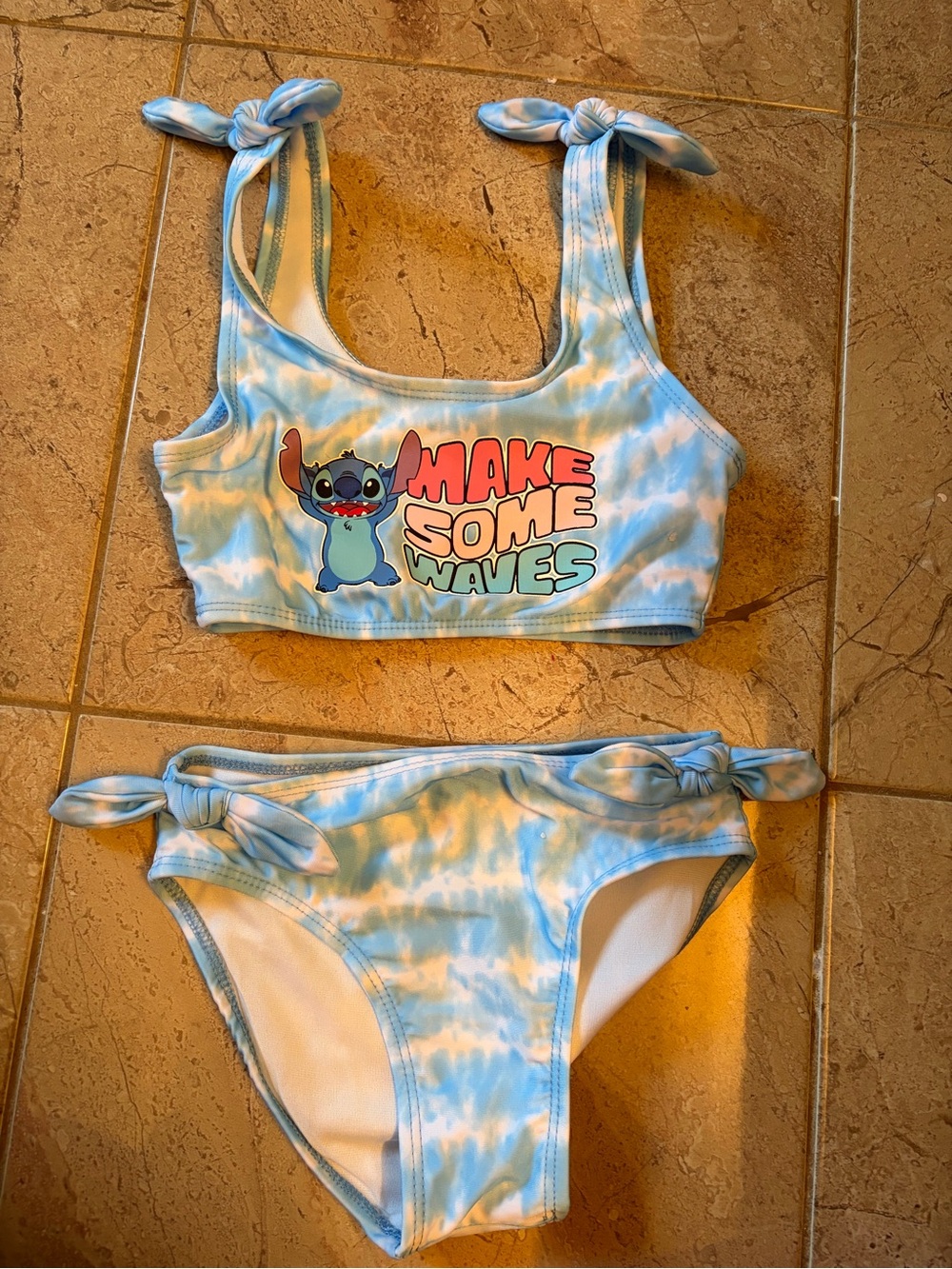Disney Tie-Dye Stitch "Make Some Waves" Kids Bikini size 7/8 fits like a 6 BNWOT